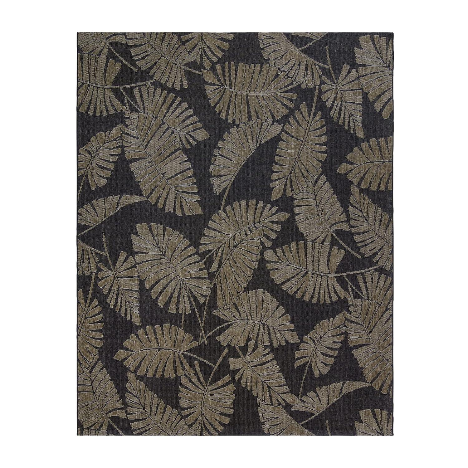 Reyn Spooner Reyn Spooner Lua'ehu Havana Brown/Black Bold Tropical Leaf Flatweave Indoor/Outdoor Area Rug