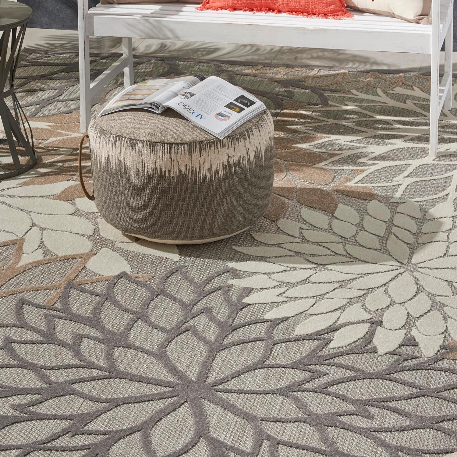 Nourison Aloha Floral Bloom Flatweave High-Low Indoor Outdoor Area Rug Natural 7' x 10'