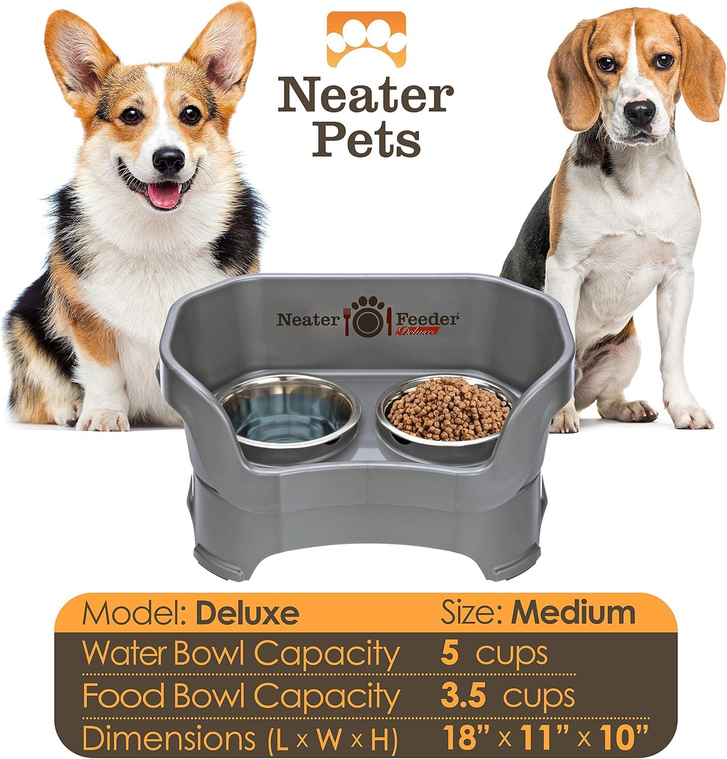 Neater Pets Neater Feeder Deluxe Mess-Proof Elevated Food & Water Bowls for Medium Dogs, Gunmetal