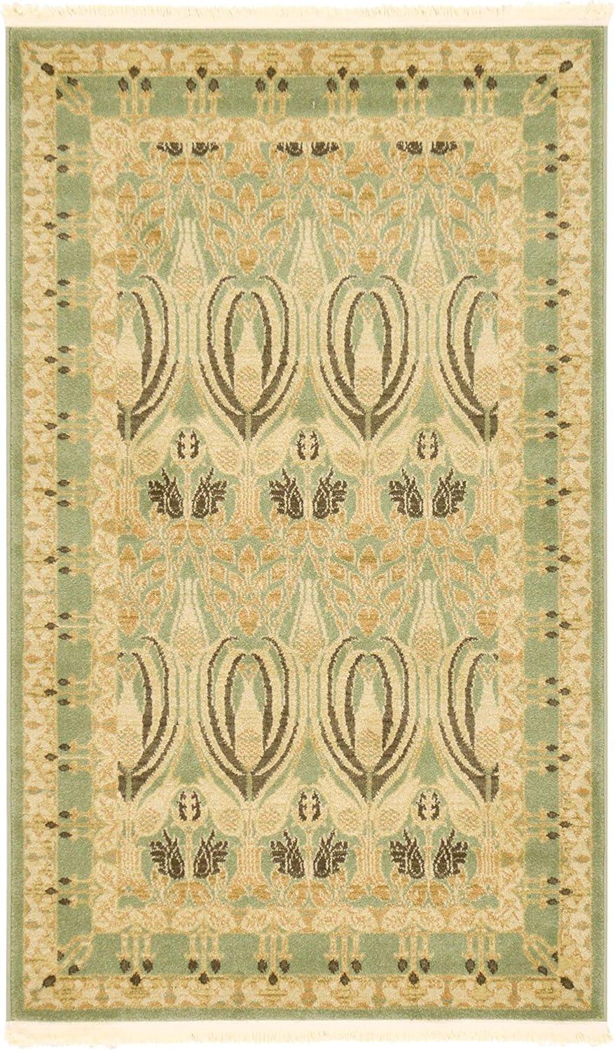 Light Green Synthetic Rectangular Easy-Care Rug - 3'3" x 5'3"