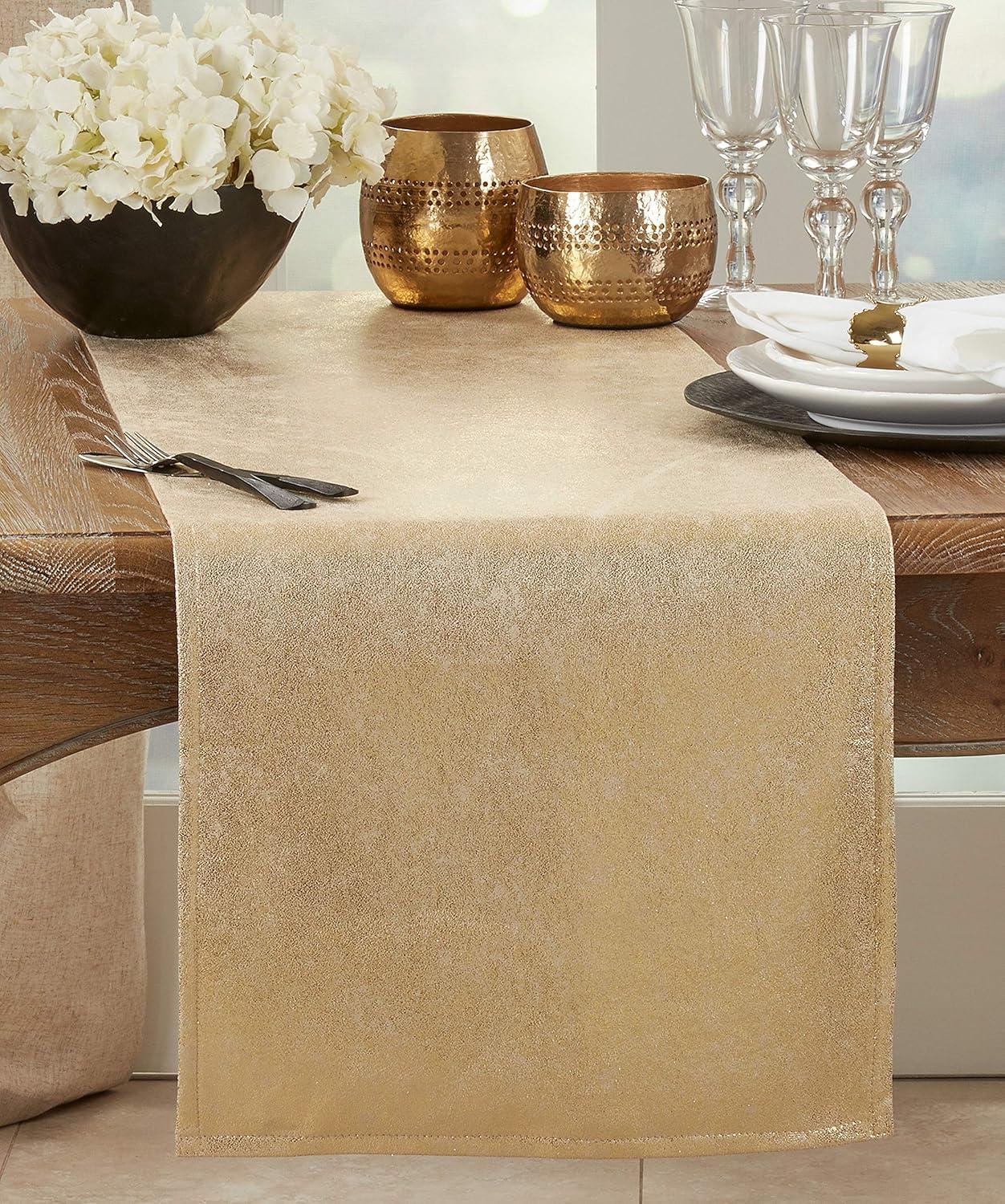 Gold Shimmer Solid Table Runner - Saro Lifestyle: Metallic Finish, Holiday Decor, 72" Length