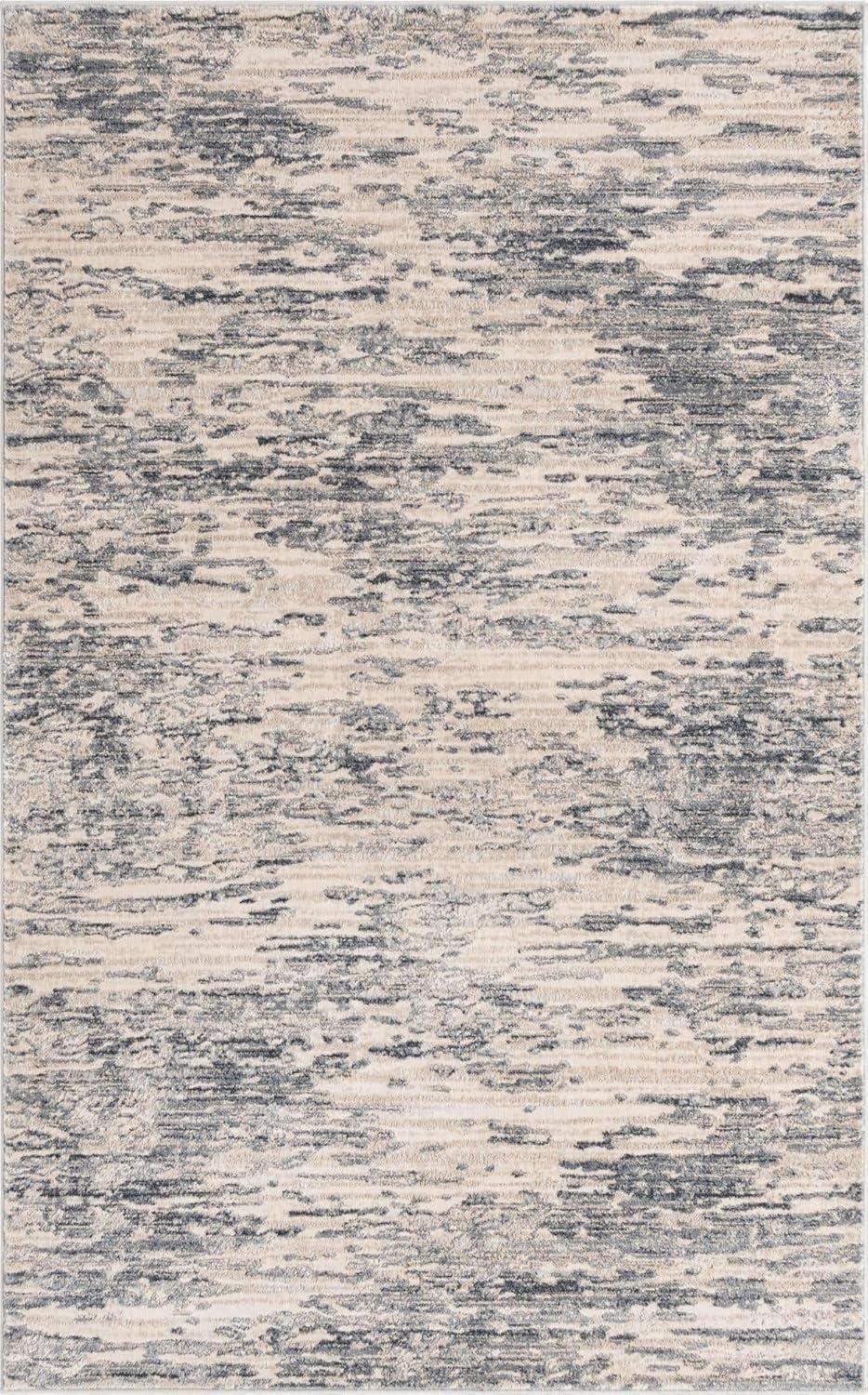 Gray Abstract Rectangular Synthetic Easy Care Area Rug