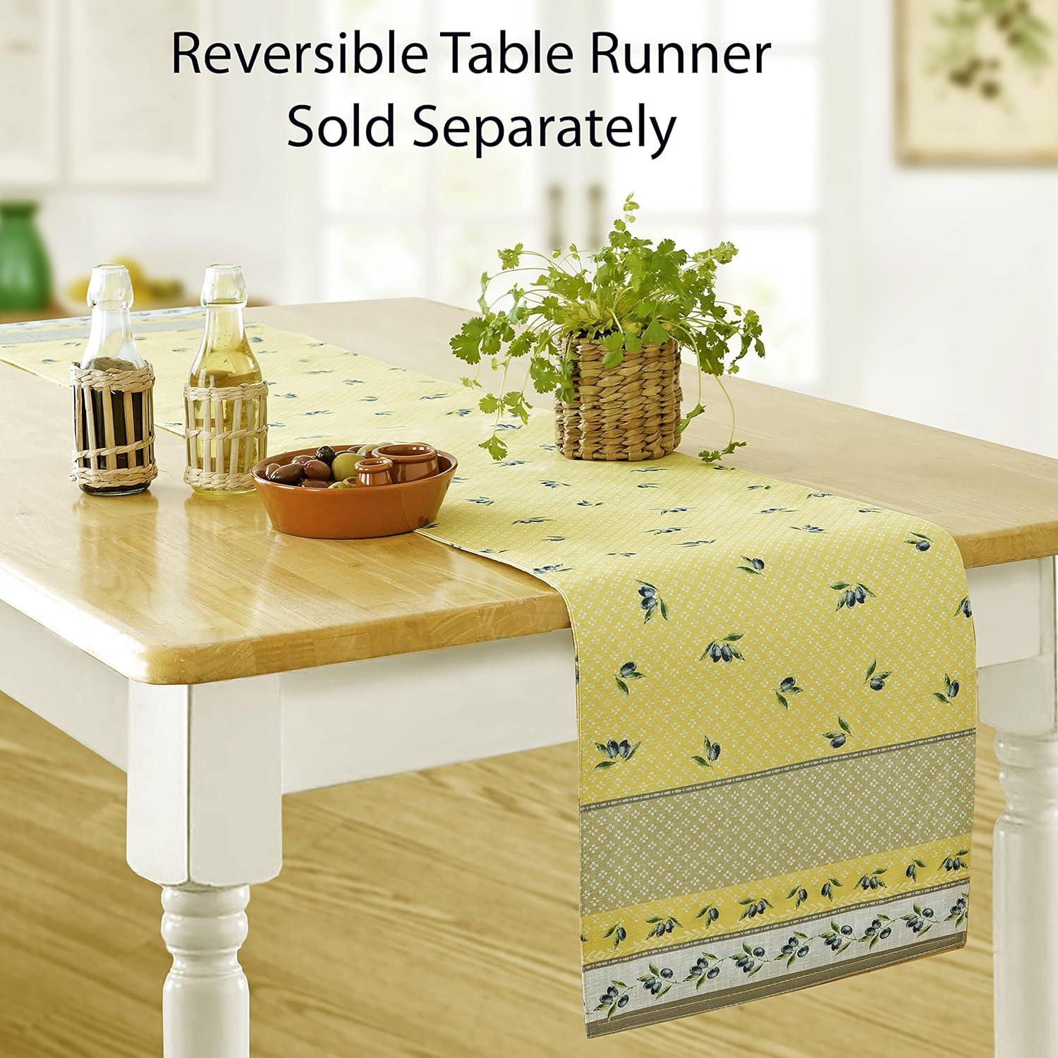 Home Bargains Plus Square Fabric Tablecloth, 52 x 52 inch, Olivier Yellow and Grey Country Olive