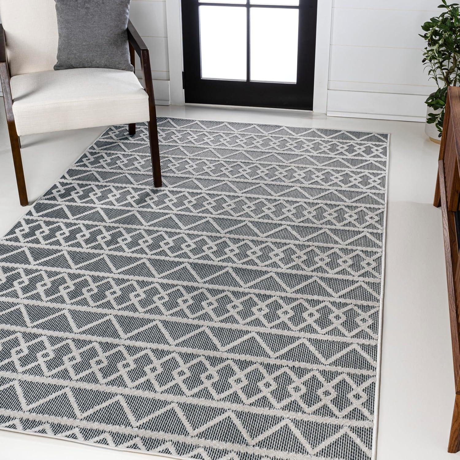 Aylan High-Low Pile Knotted Trellis Geometric Indoor/Outdoor Area Rug  - JONATHAN Y