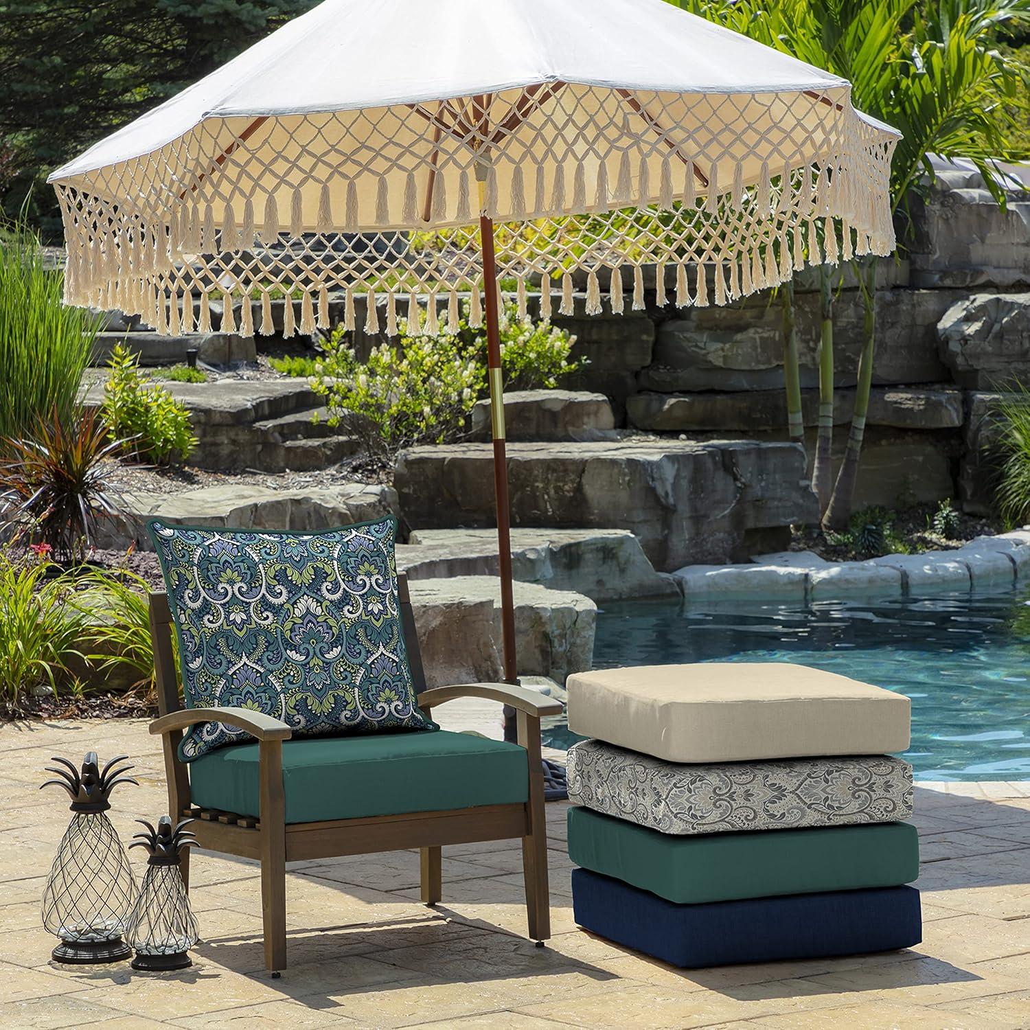 Arden Selections Reversible Outdoor Deep Seating Cushion Set 24 x 24, Sapphire Aurora Blue Damask