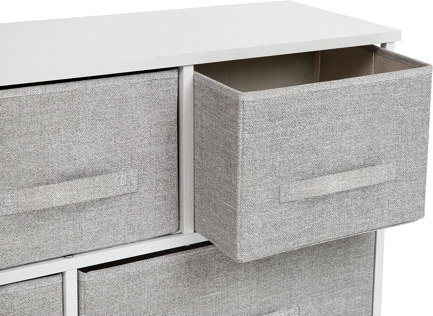 Flash Furniture 5 Drawer Wood Top White Cast Iron Frame Vertical Storage Dresser with Light Gray Easy Pull Fabric Drawers