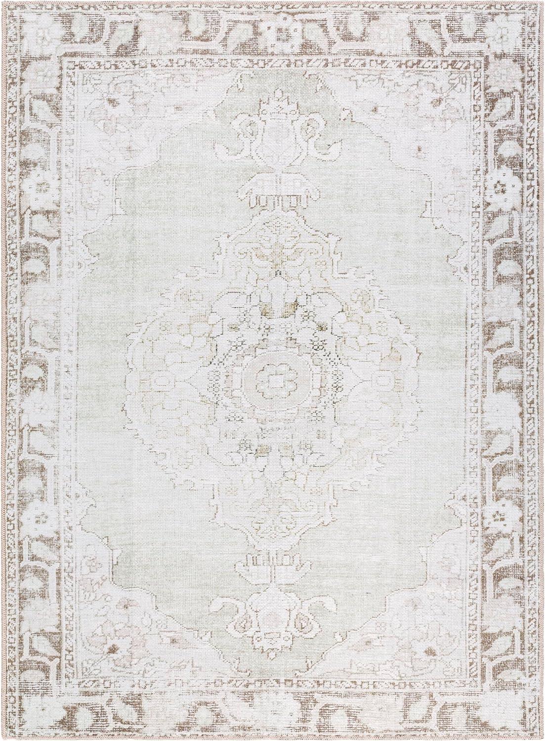 Our PNW Home x Livabliss Our PNW Home x Livabliss Machine Washable Oriental Boho Cream Light Brown Area Rug