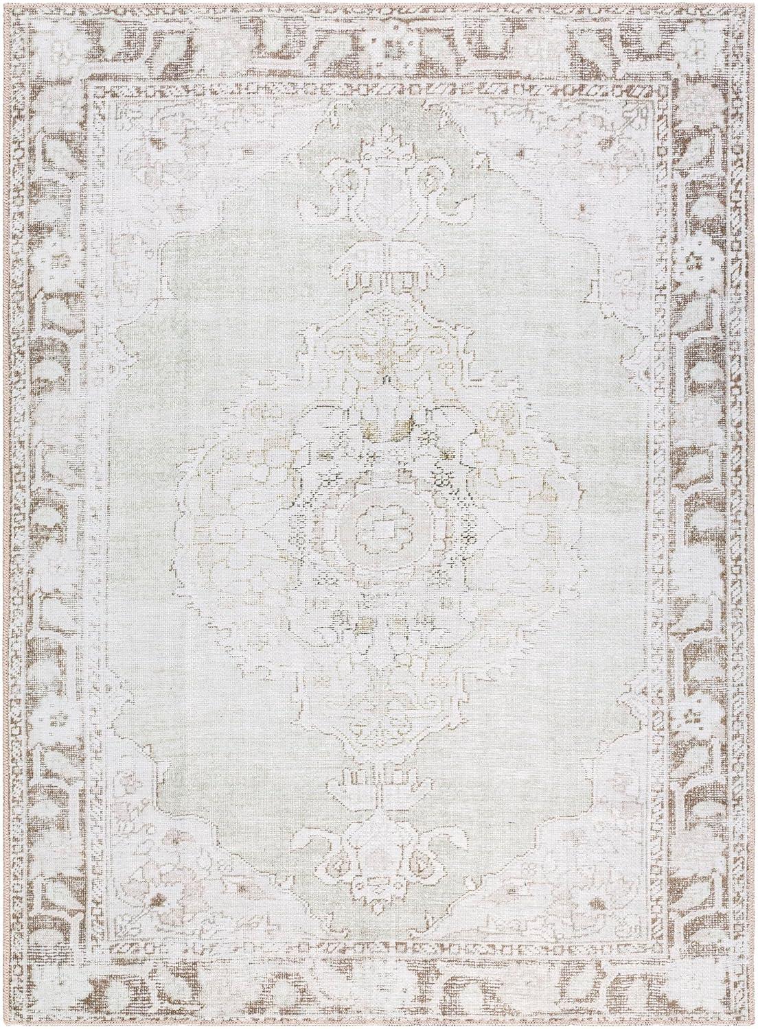 Our PNW Home x Livabliss Our PNW Home x Livabliss Machine Washable Oriental Boho Cream Light Brown Area Rug