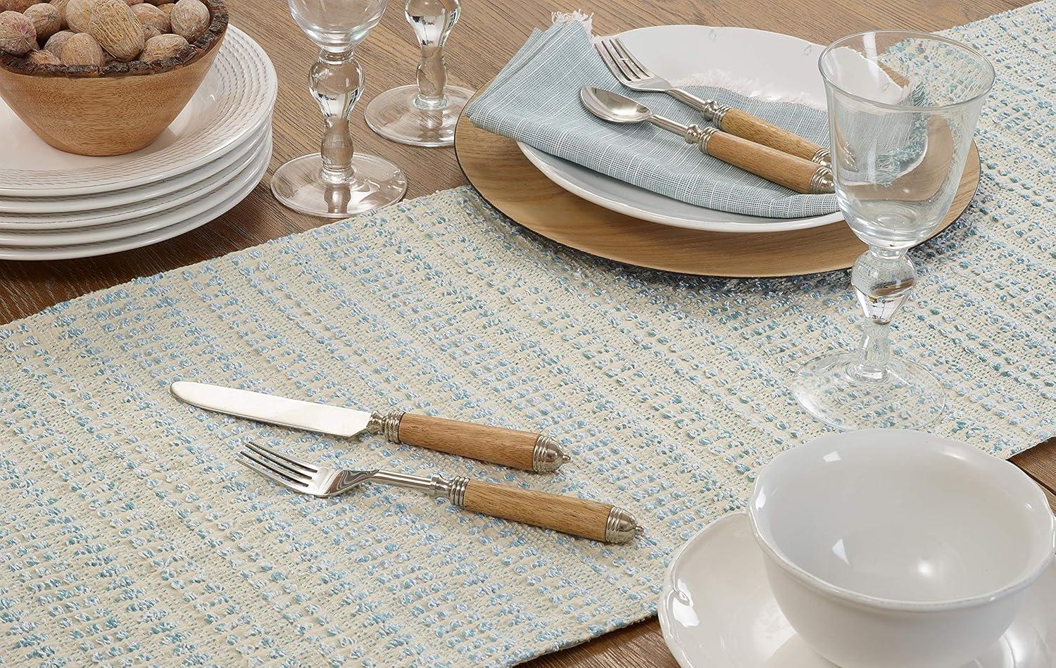 Aqua Woven Line Cotton-Polyester Table Runner