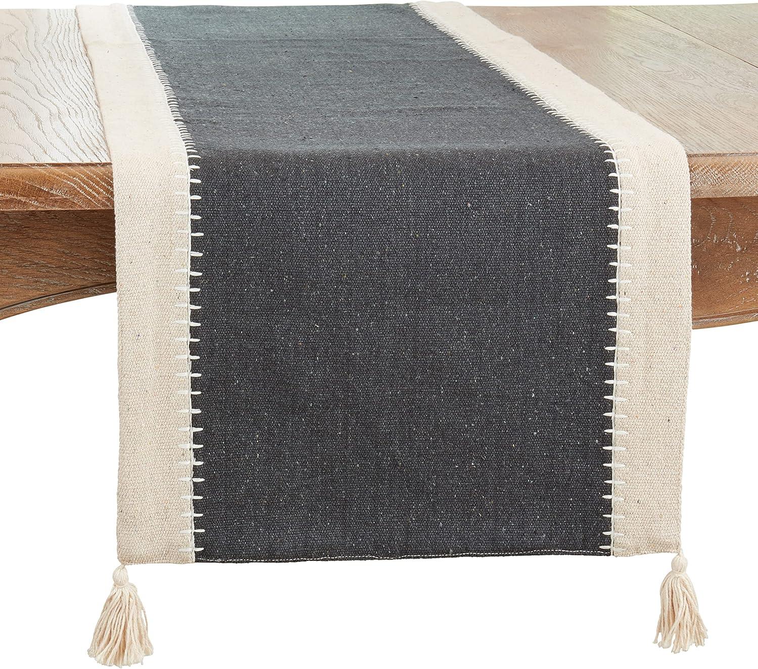 Saro Lifestyle Whipstitch Banded Cotton Table Runner, 16"x72", Black