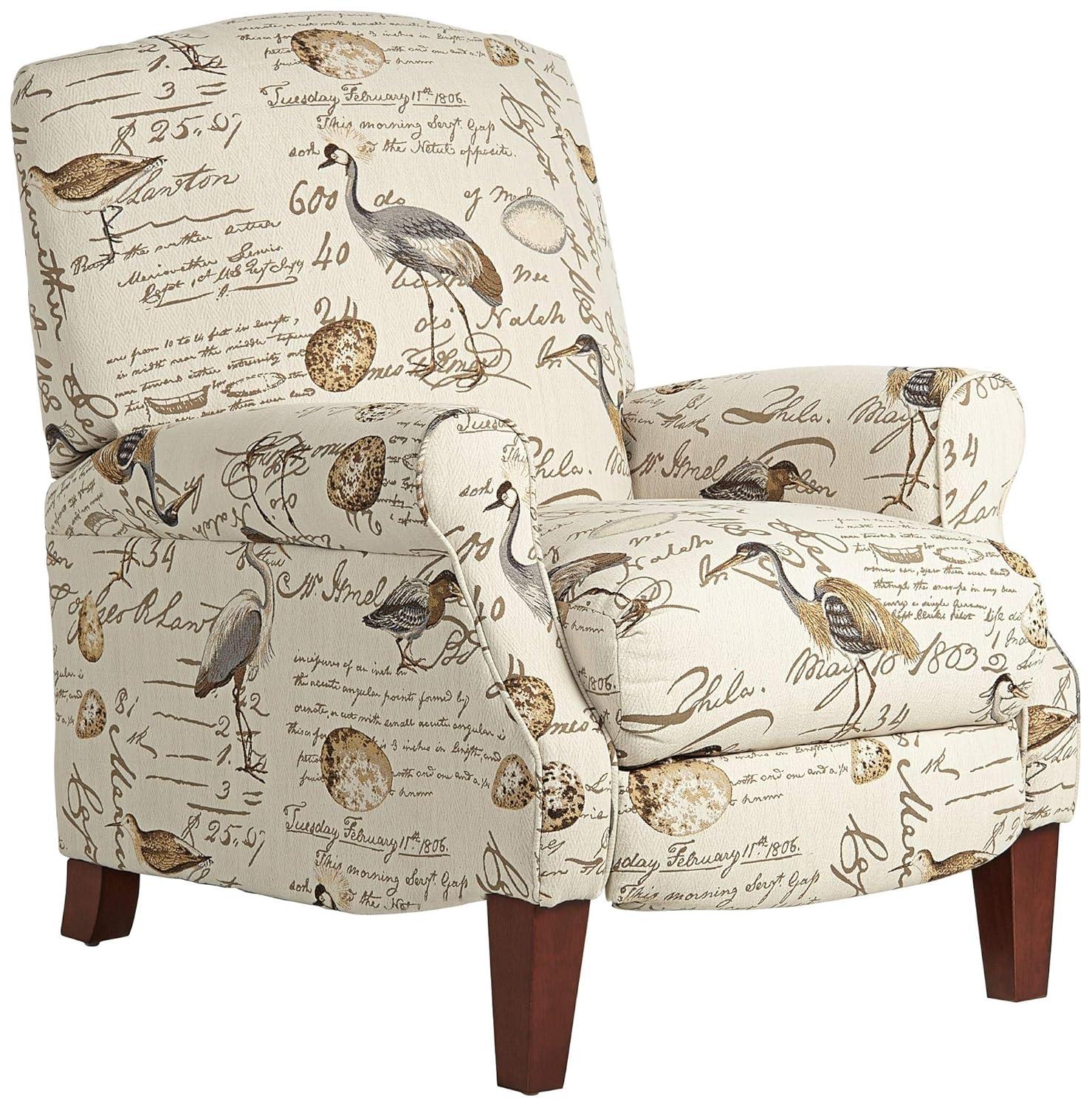 Kensington Hill Birdsong Script and Bird Recliner Chair Modern Armchair Comfortable Push Manual Reclining Footrest for Bedroom Living Room Reading