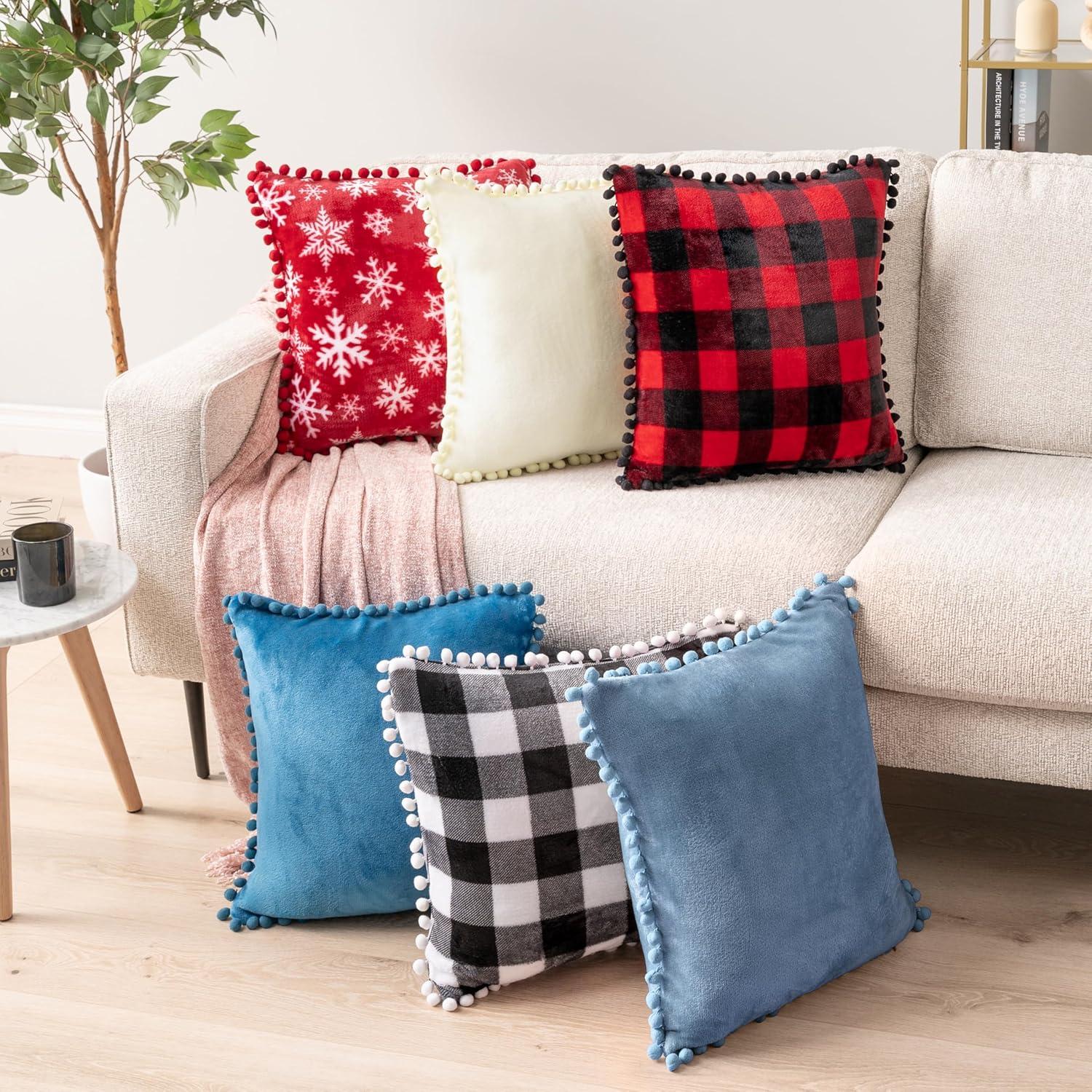 PAVILIA Set of 2 Pom Pom Throw Pillow Covers, Decorative Pompom Fringe Square Cushion Cases for Couch Sofa Bed