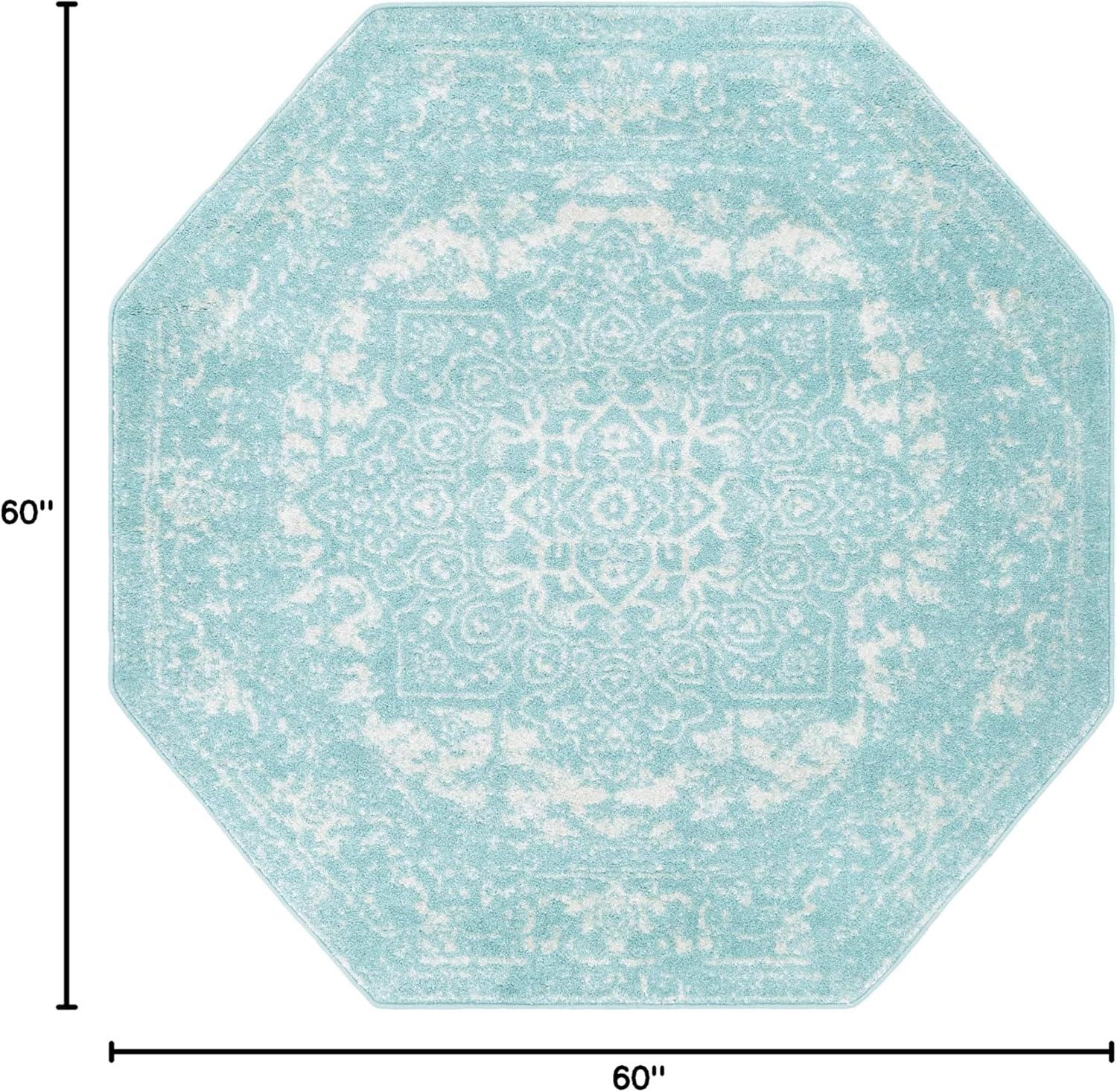 Unique Loom Richmond Collection Area Rug - Medallion (5' 3" Octagon Aqua/Ivory)