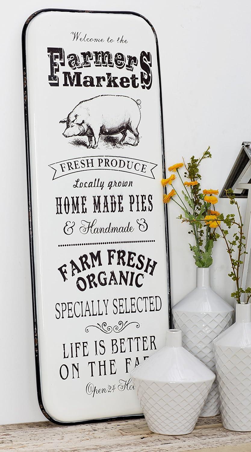 42" x 16" Vintage Country Iron Farmhouse Metal Sign Wall Decor Black - Olivia & May: Glazed White Rectangular Panel