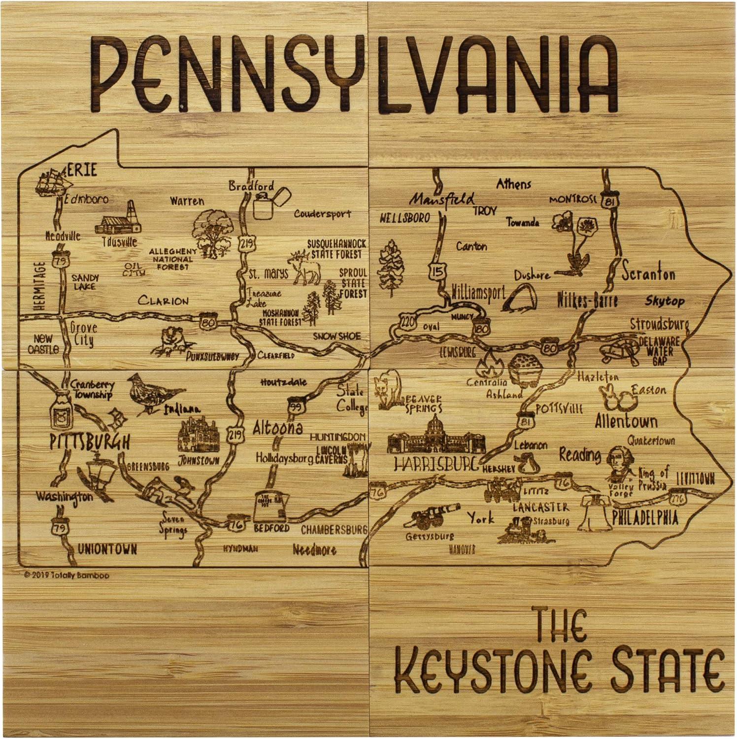 Pennsylvania State Bamboo Puzzle Coaster Set with Case