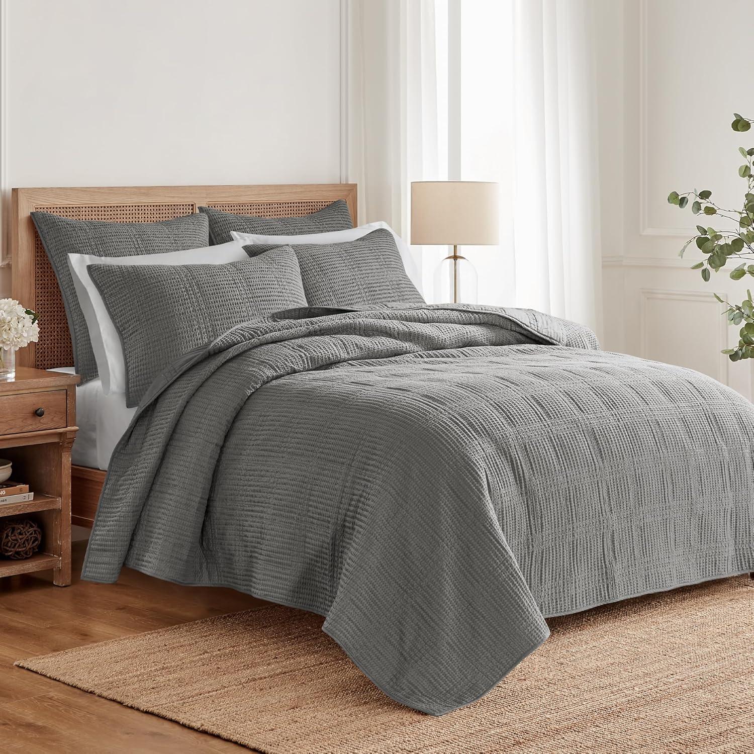 Cloud Waffle Grey Full/Queen Quilt Set - Levtex Home