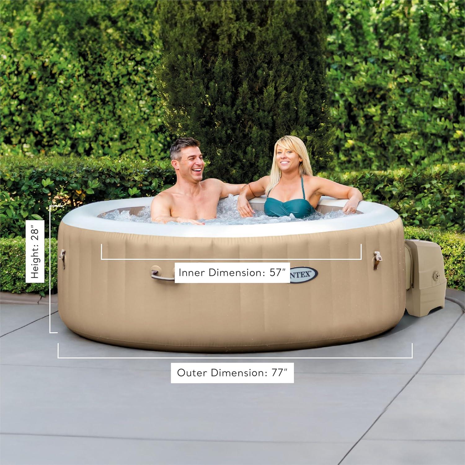 INTEX 28425EP PureSpa Bubble Massage Spa Set: Includes Energy Efficient Spa Cover – 120 Bubble Jets – 4 Person Capacity – 77" x 28"