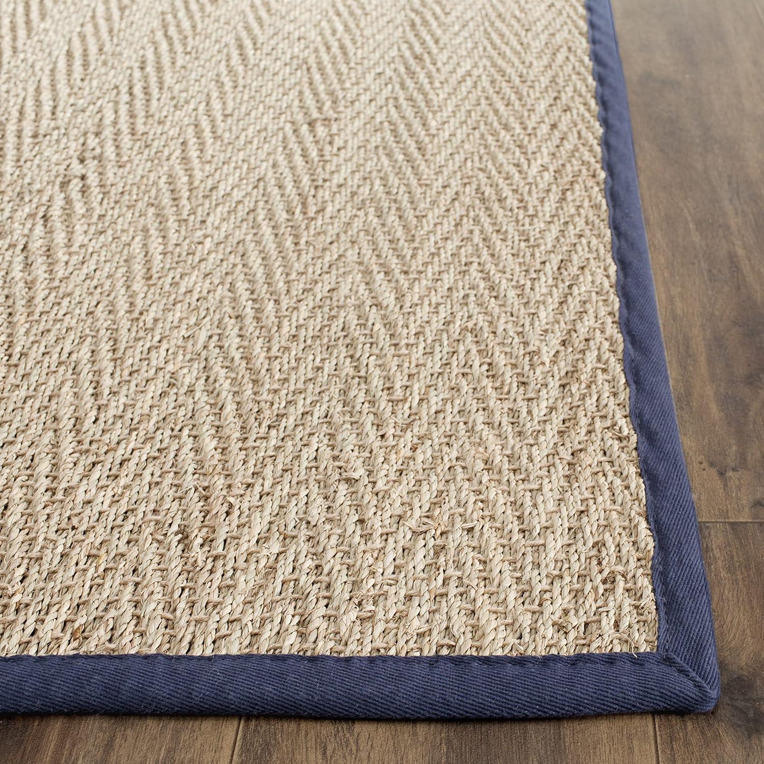 SAFAVIEH Natural Fiber Maisy Border Seagrass Area Rug, Natural/Blue, 9' x 12'