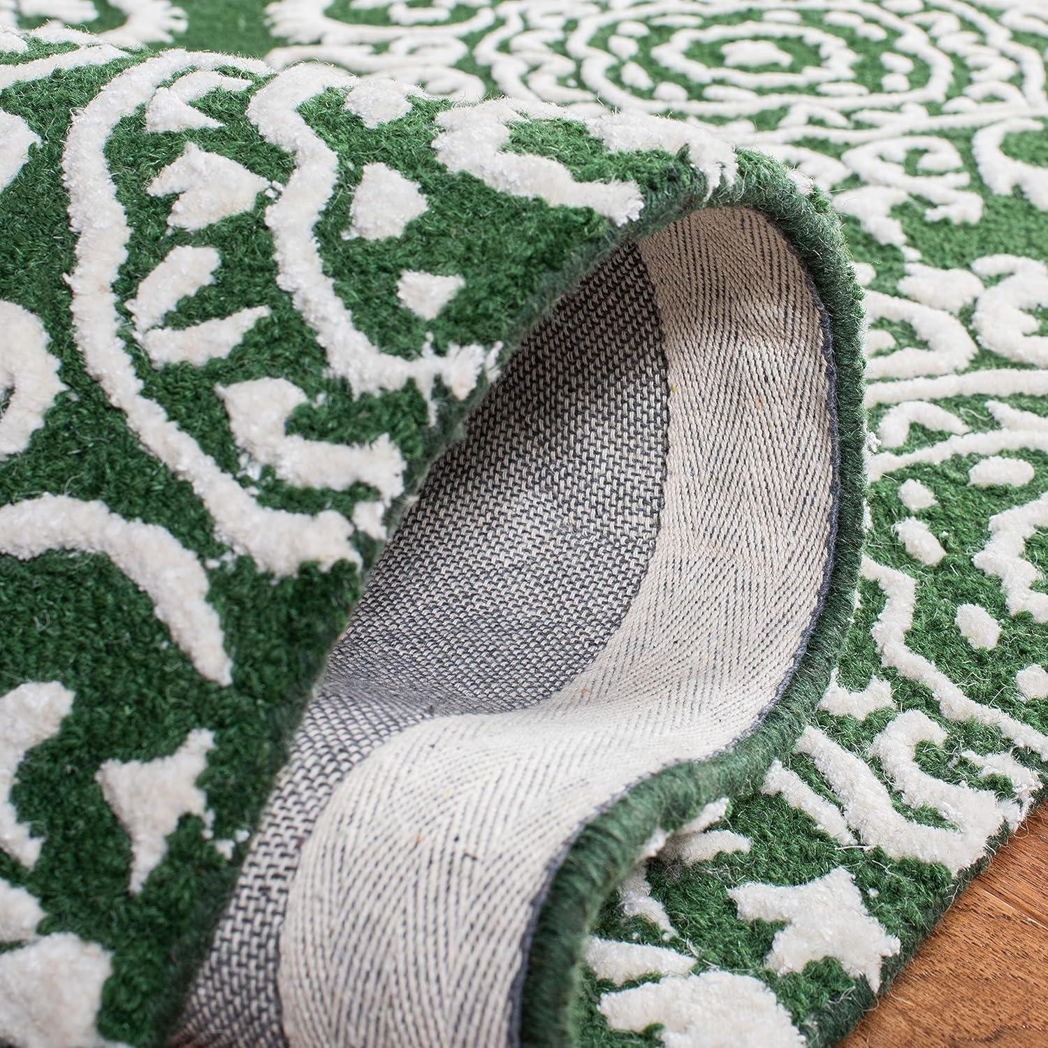 Ivory and Green Hand-Tufted Wool Rectangular Rug