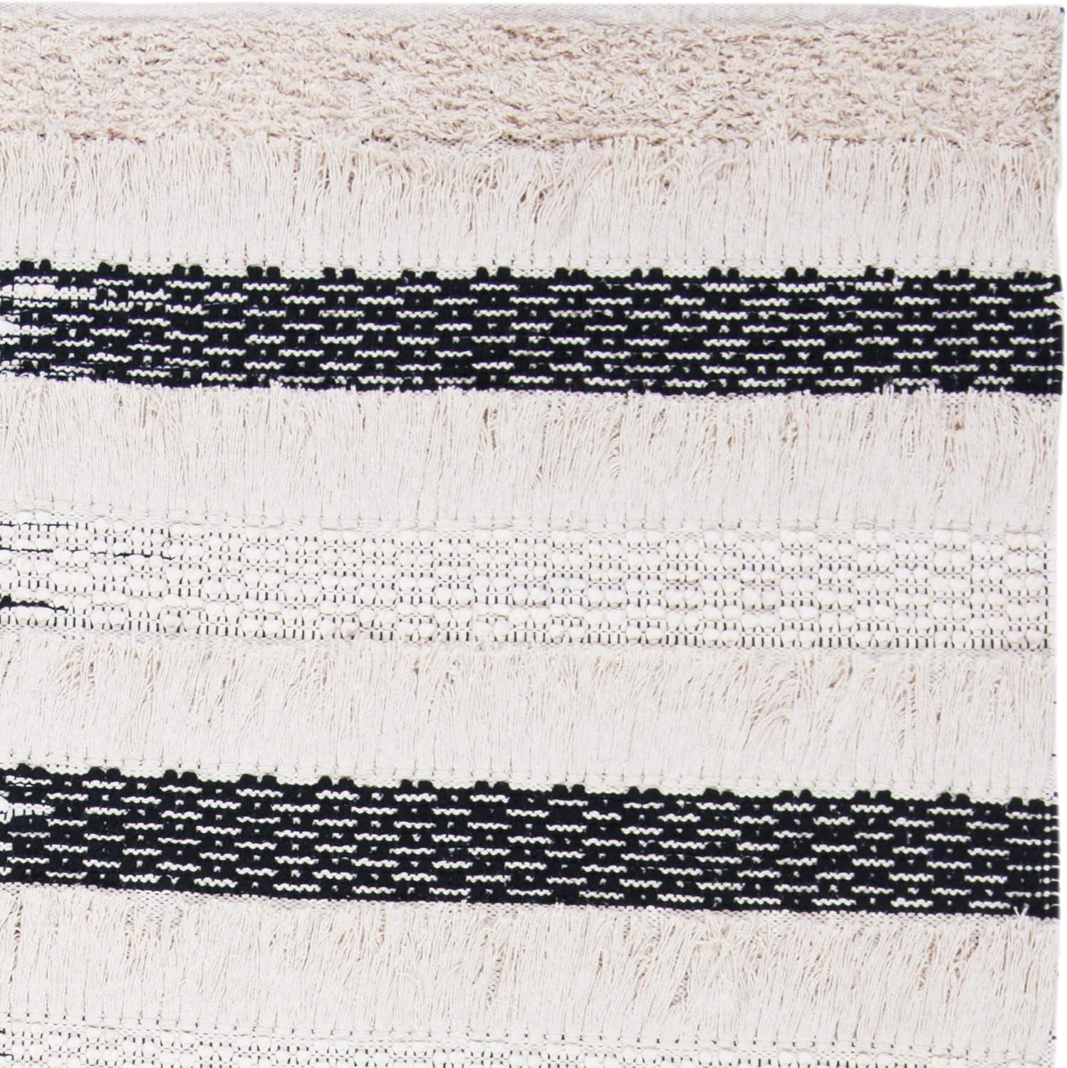 Coastal Chic Black and Ivory Striped 9' x 12' Handwoven Wool-Cotton Rug