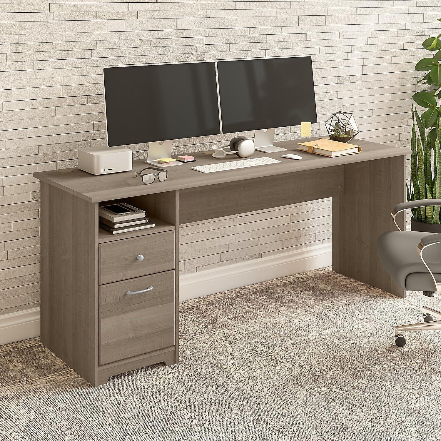 Bush Furniture Cabot 72" Computer Desk with Storage, Harvest Cherry