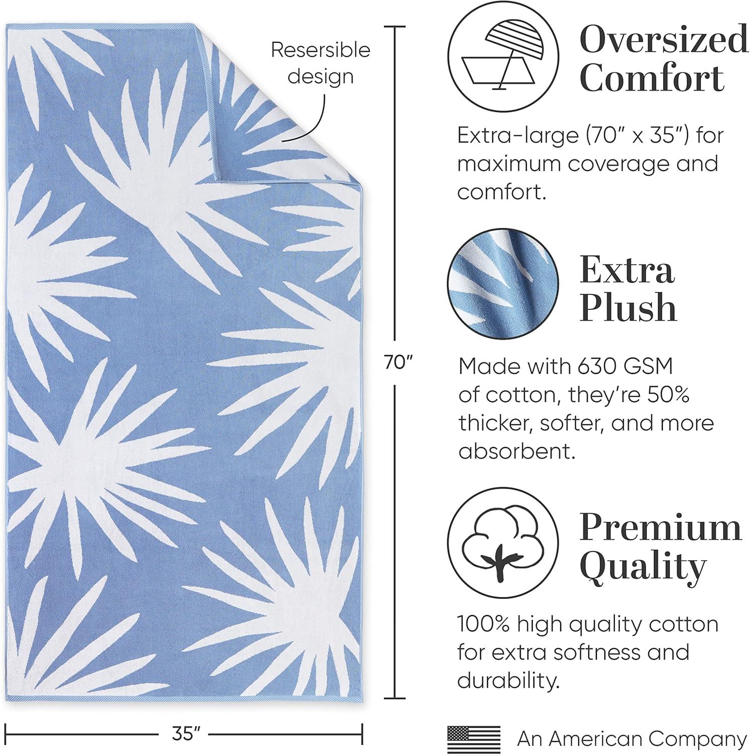 Laguna Beach Textile Co. Striped Cabana Beach Towel - Oversized, Plush 630 GSM Cotton - Coral Orange & Sea Glass Green