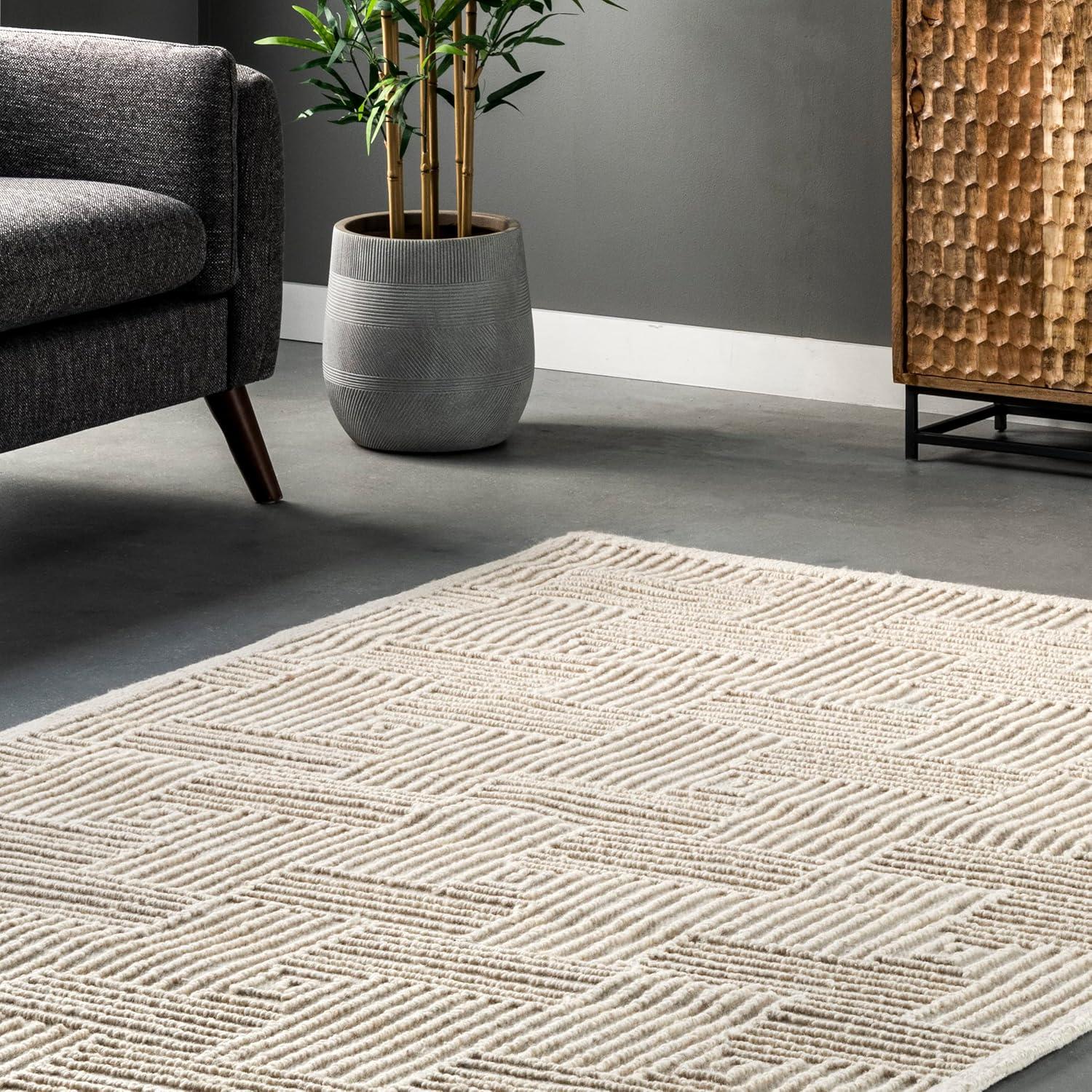 Nuloom Mallory Geometric 6x9 Wool Indoor Area Rug for Living Room Bedroom Dining Room Kitchen, Ivory