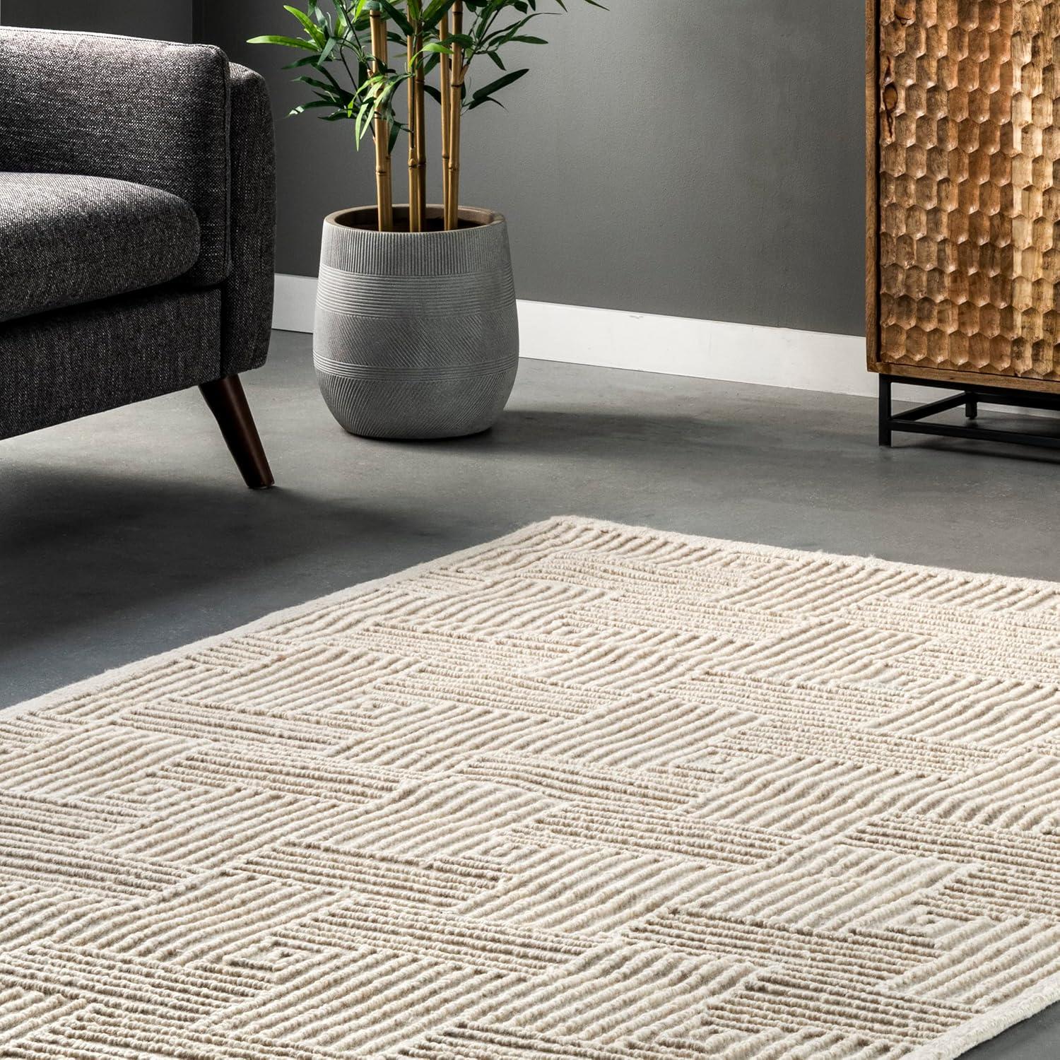 Nuloom Mallory Geometric 5x8 Wool Indoor Area Rug for Living Room Bedroom Dining Room Kitchen, Ivory