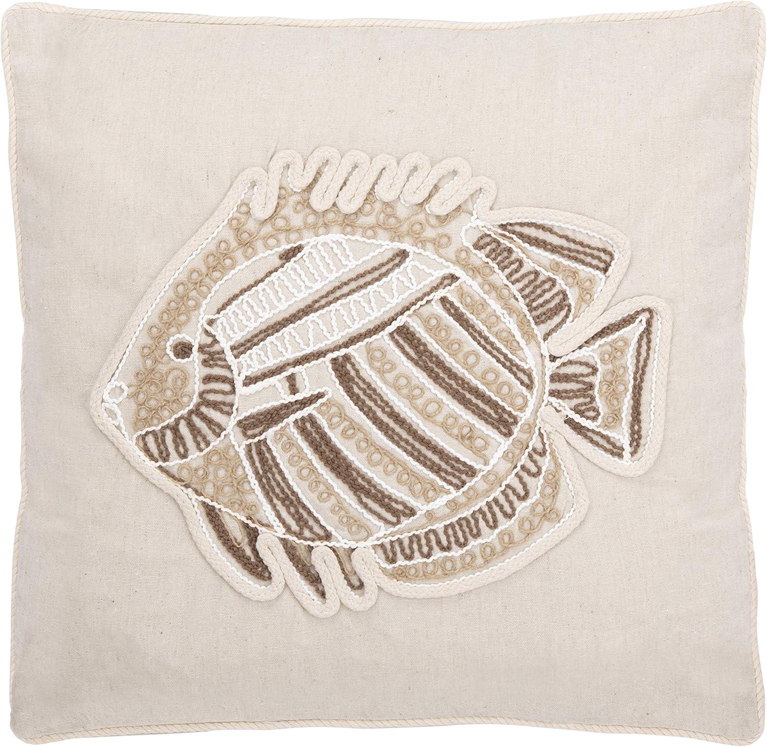 Felina Fish Embroidered Cream Coastal Throw Pillow