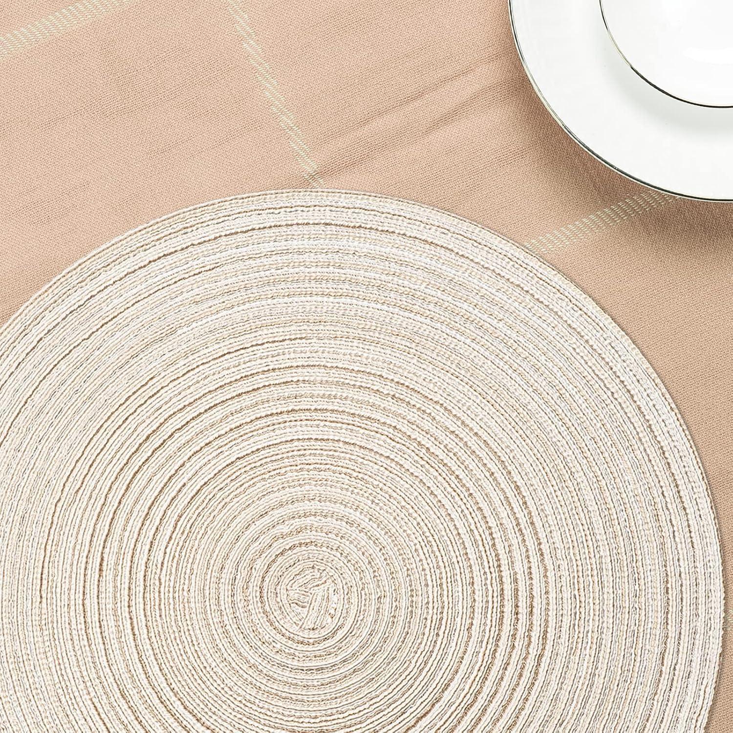 Asija Placemats，Round Cotton Braided Table Place Mats Braided Coaster Placemas Non-Slip Table Mats Placemats Set of 4 for in door Dining Kitchen Table Washable 15 inch