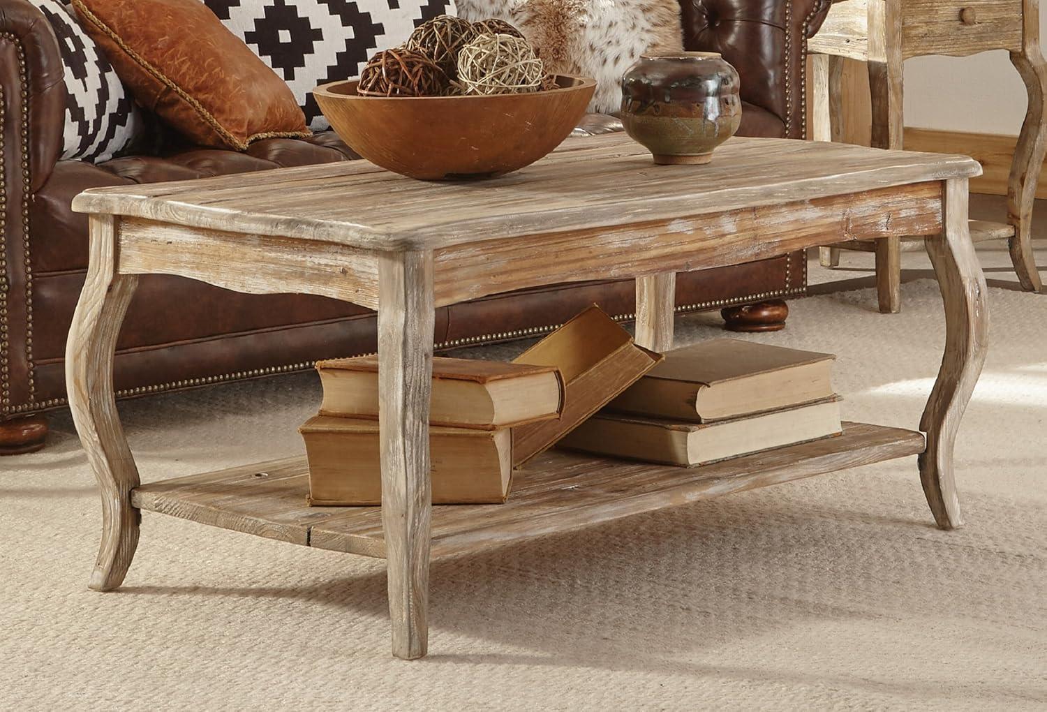 Rustic Reclaimed Coffee Table Driftwood - Alaterre Furniture: Handcrafted, Lower Shelf, Hardwood