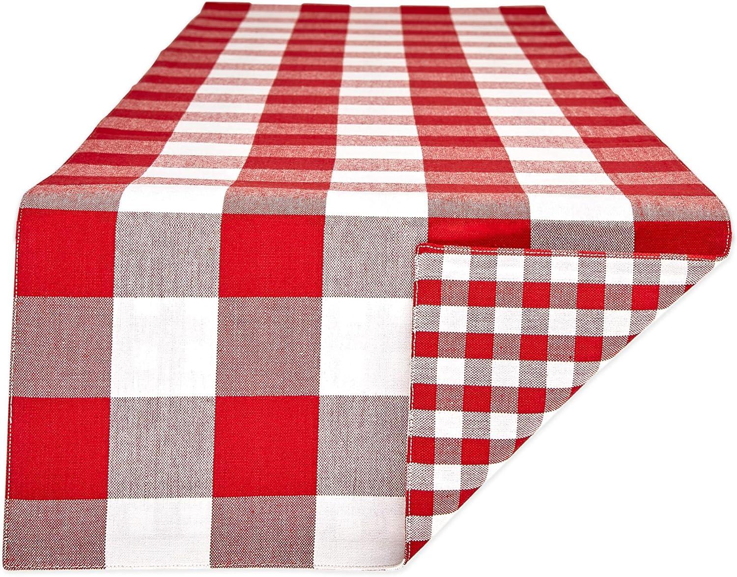 Red and White Cotton Gingham Check Table Runner 14x108