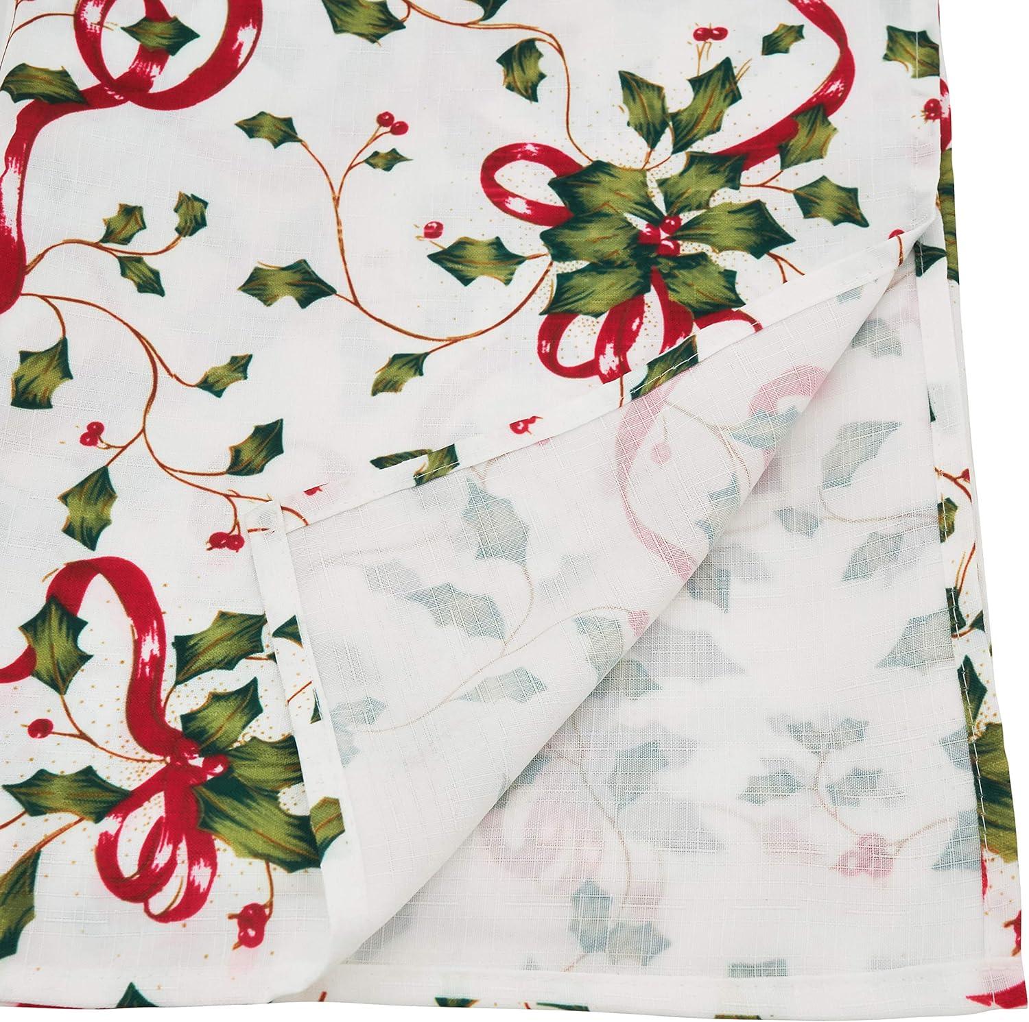 Saro Lifestyle Holly and Ribbon Design Holiday Tablecloth