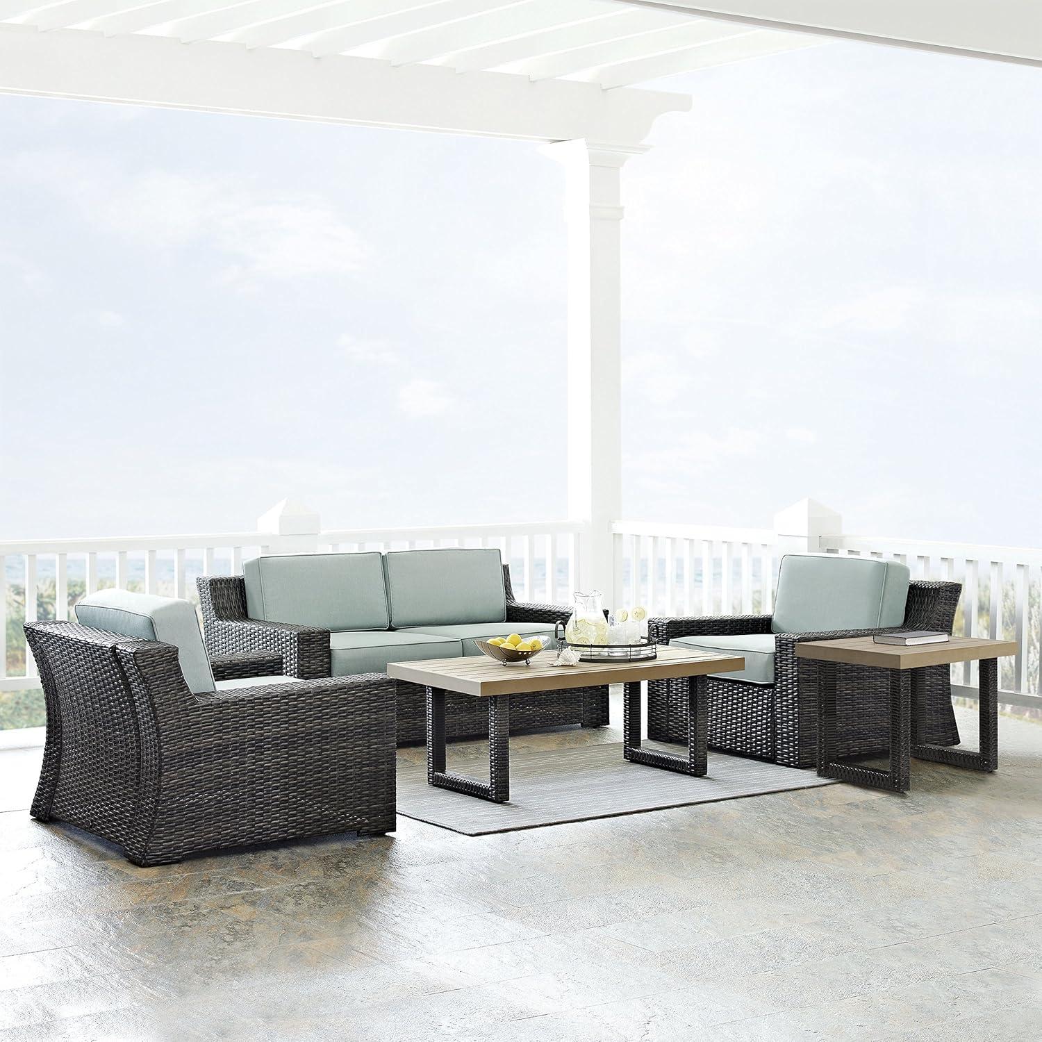 Beaufort 6pc Outdoor Wicker Conversation Set - Mist - Crosley: Steel Frame, Weather-Resistant, UV-Resistant, with Polyester Foam Cushions