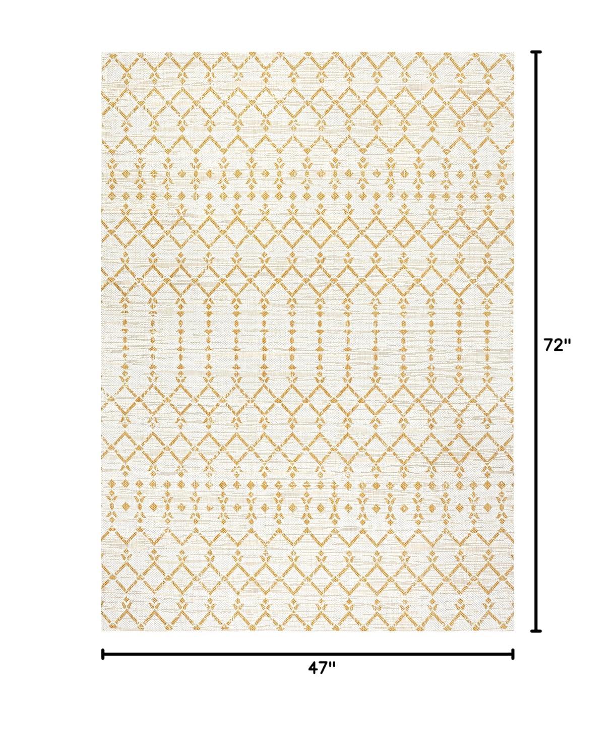 4' x 6' Ourika Moroccan Geometric Textured Weave Indoor/Outdoor Area Rug, Cream/Yellow - JONATHAN Y