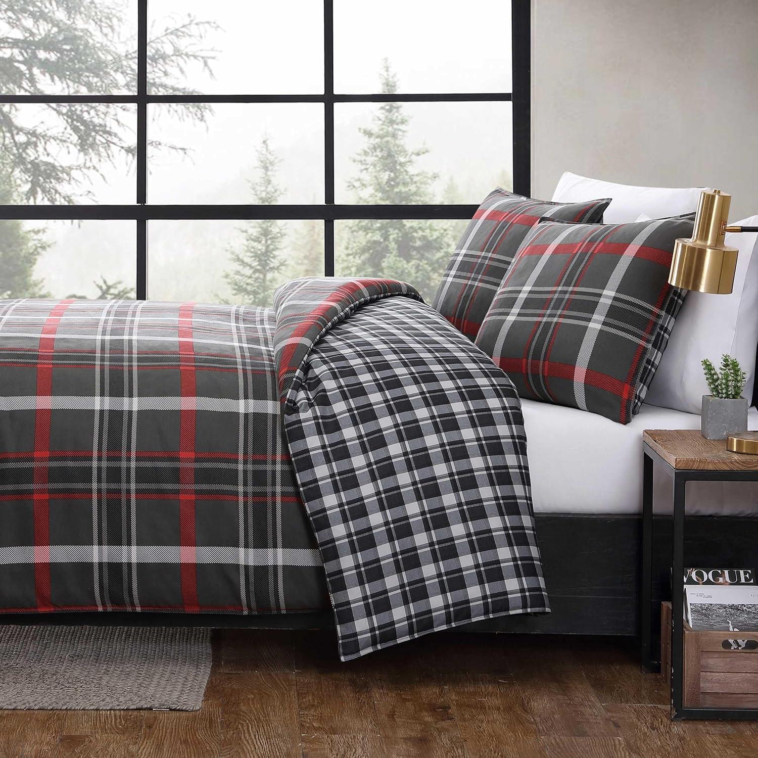 Eddie Bauer Willow Plaid Reversible Grey Duvet Cover Set