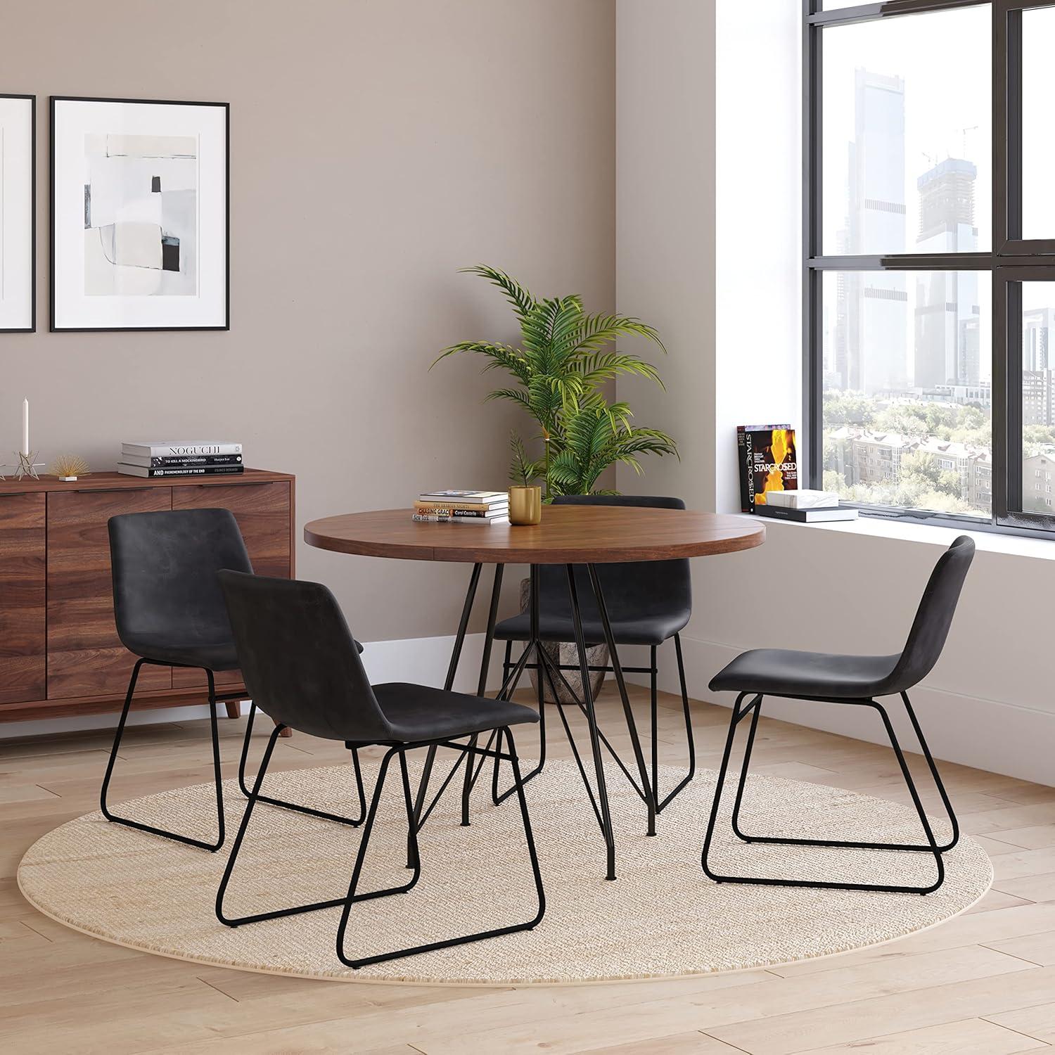 Taylor & Logan 18 Inch Indoor Dining Table Chairs, LeatherSoft Upholstery-Set of 2 Gray Faux Leather/Black Frame