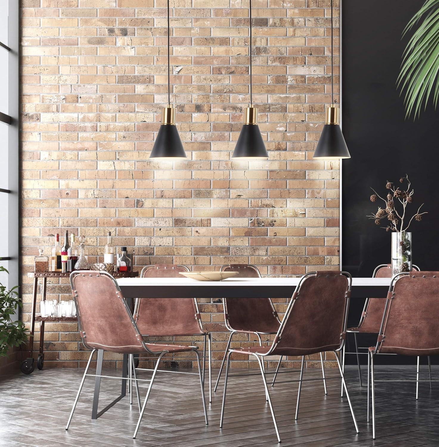Apollo 33.5" 3-Light Mid-Century Modern Iron Adjustable Linear LED Pendant, Black/Brass Gold