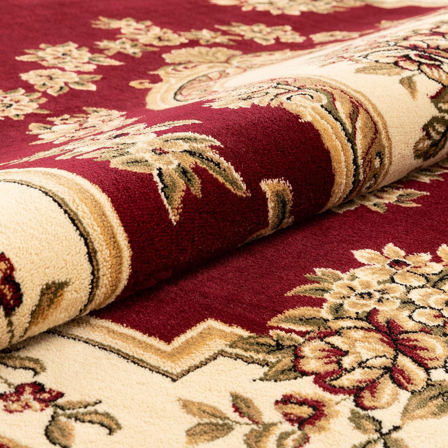 Well Woven Pastoral Medallion French European Floral Formal Traditional Modern Classic Thick Soft 5'3" x 7'3" Red Area Rug