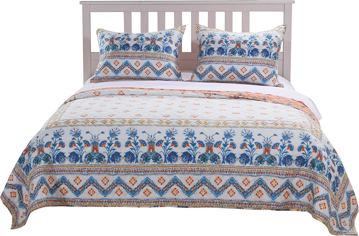 Barefoot Bungalow Aleena 3-Piece Reversible Quilt Set With Shams, Ivory - King