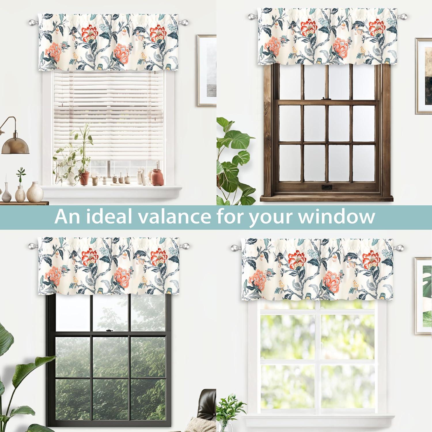 DriftAway Ada Floral Lined Thermal Insulated Room Darkening Blackout Grommet Window Curtains, 2 Panels, 52" x 72", Ivory Orange Teal