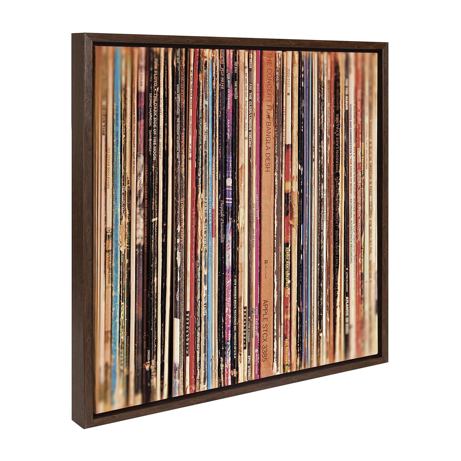 Kate and Laurel Sylvie Records Framed Canvas by Robert Cadloff of Bomobob, 22x22, Walnut Brown