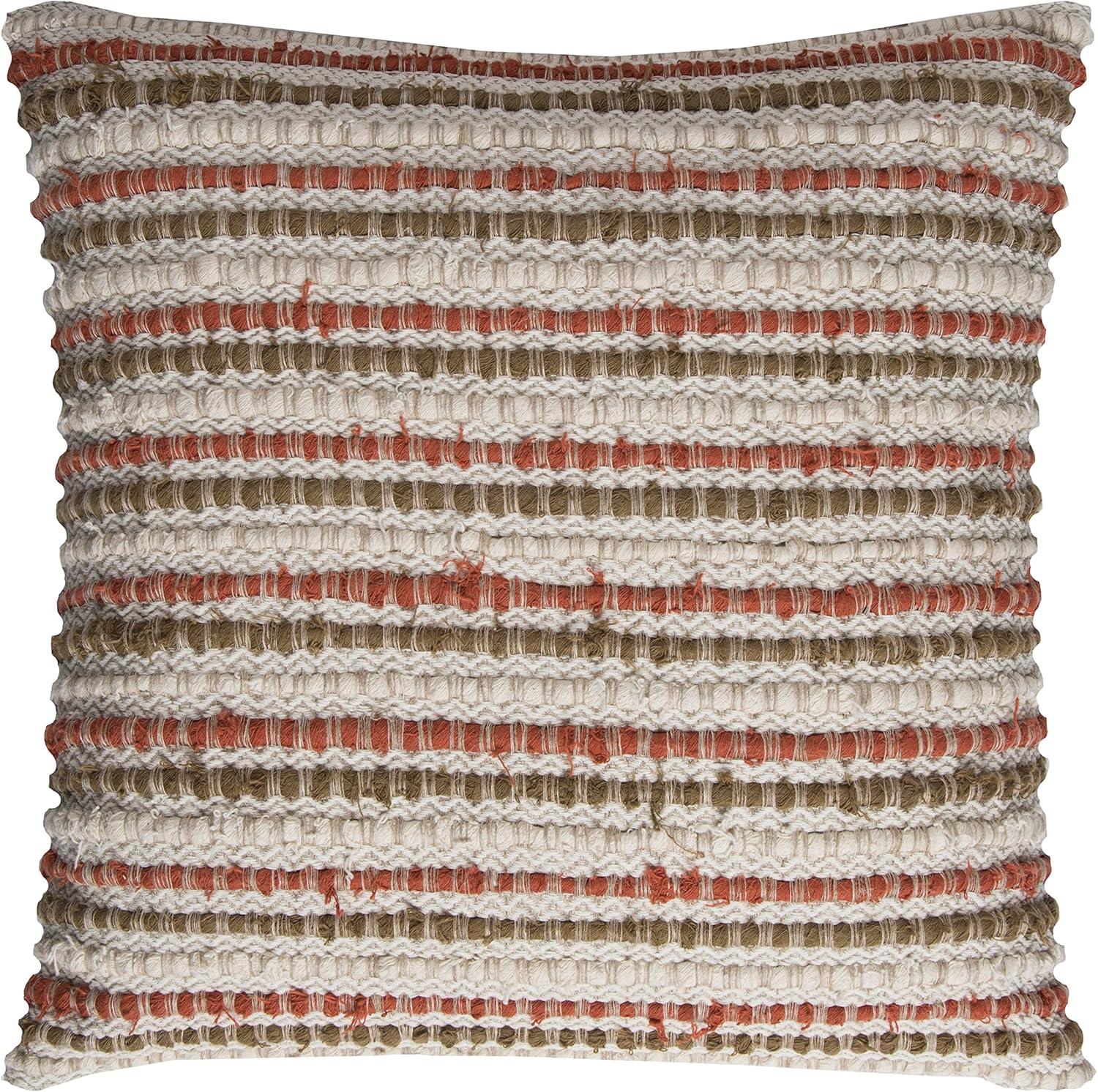 20"x20" Oversize Striped Square Throw Pillow Cover Dark Orange - Rizzy Home: Textured Weave, Zippered