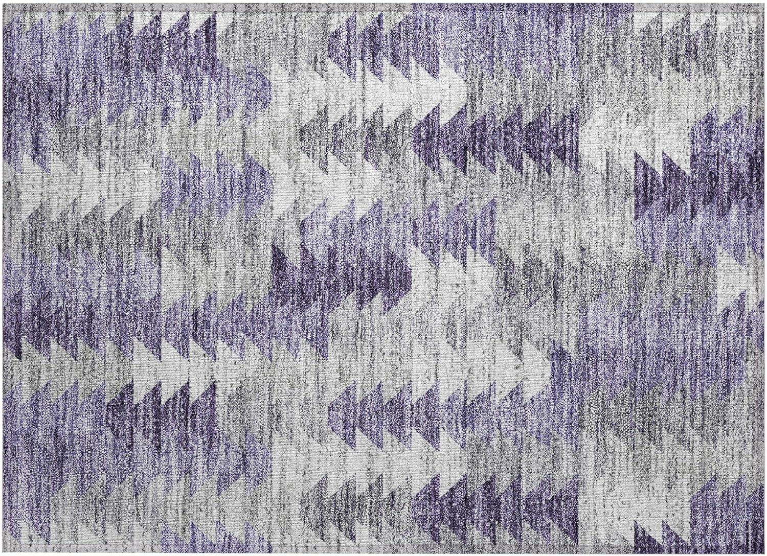 Purple and Gray Synthetic Flat Woven Washable Rug