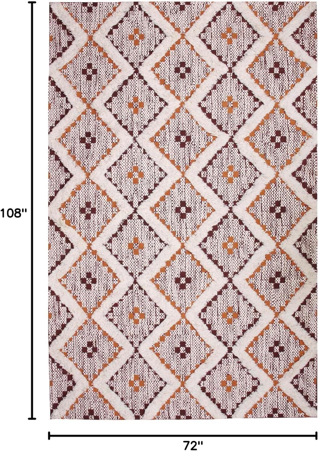 Superior Evren Hand-Tufted Cotton/Wool Textured Geometric Apricot/Brick Red Farmhouse Area Rug, 6' x 9'