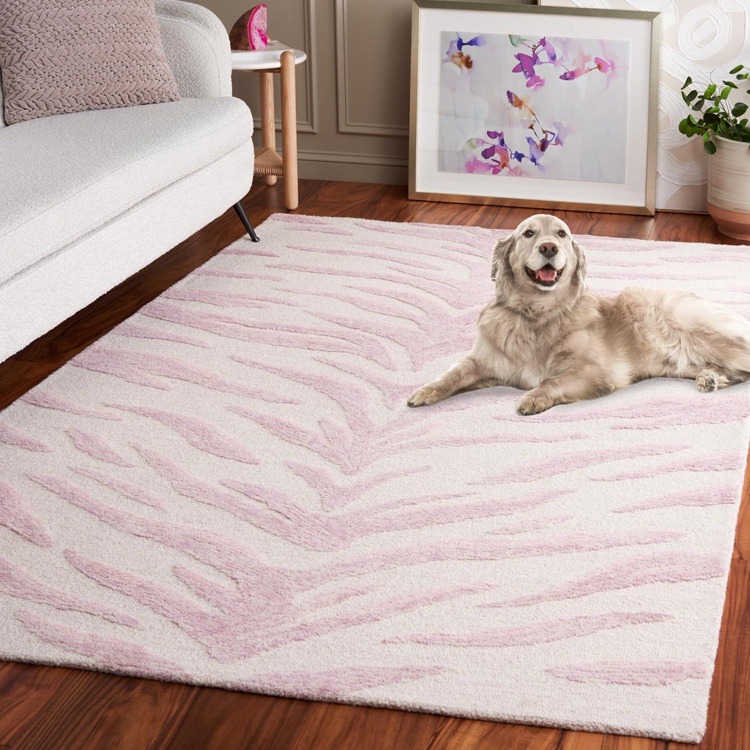 Handmade Tufted Pink/Ivory Wool 4' x 6' Rectangular Rug