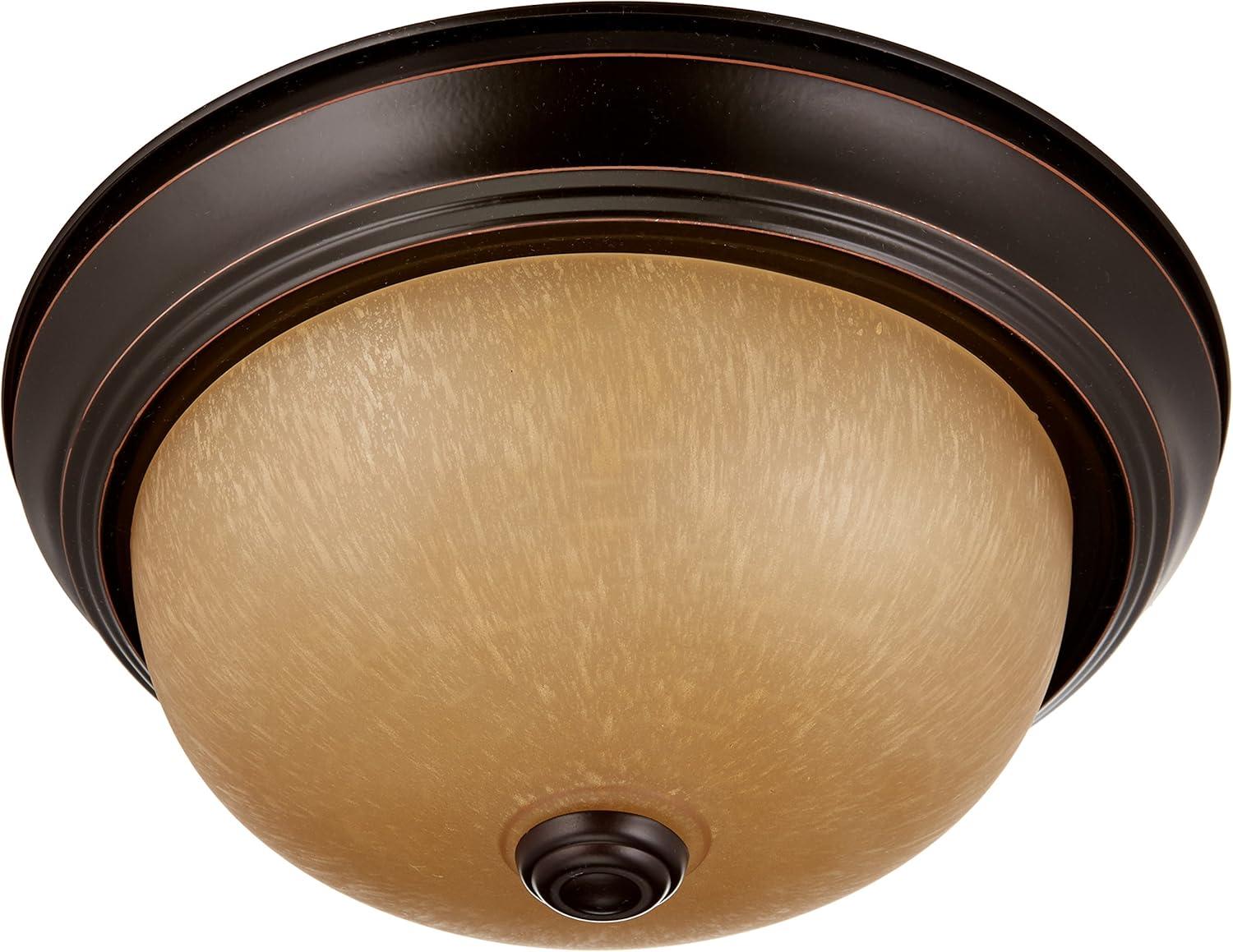 Elegant Mahogany Bronze 11" Flush Mount with Champagne Linen Glass