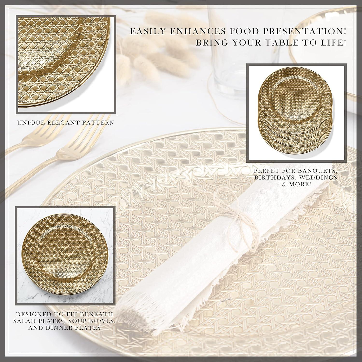 American Atelier Charger Plate Large 13” Decorative Premium Polymer Service Plate for Home & Professional Fine Dining Perfect for Upscale Events, Dinner Parties, Weddings, Banquets, Catering, Set of 4