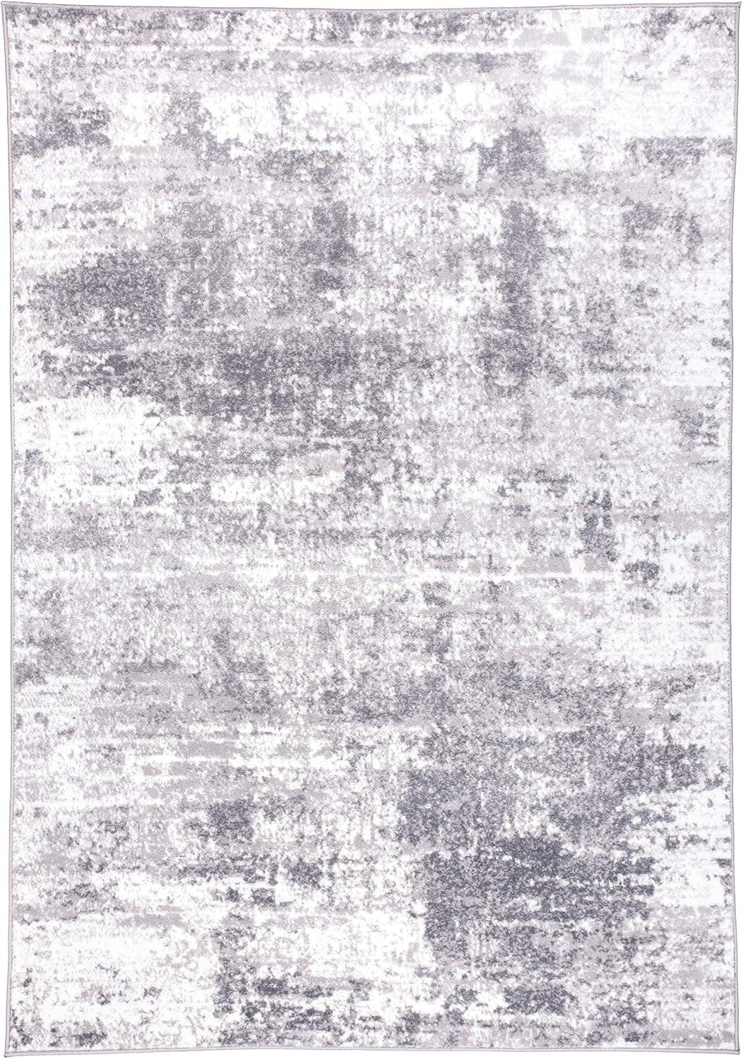 Reversible Distressed Abstract Gray 5' x 7' Synthetic Area Rug