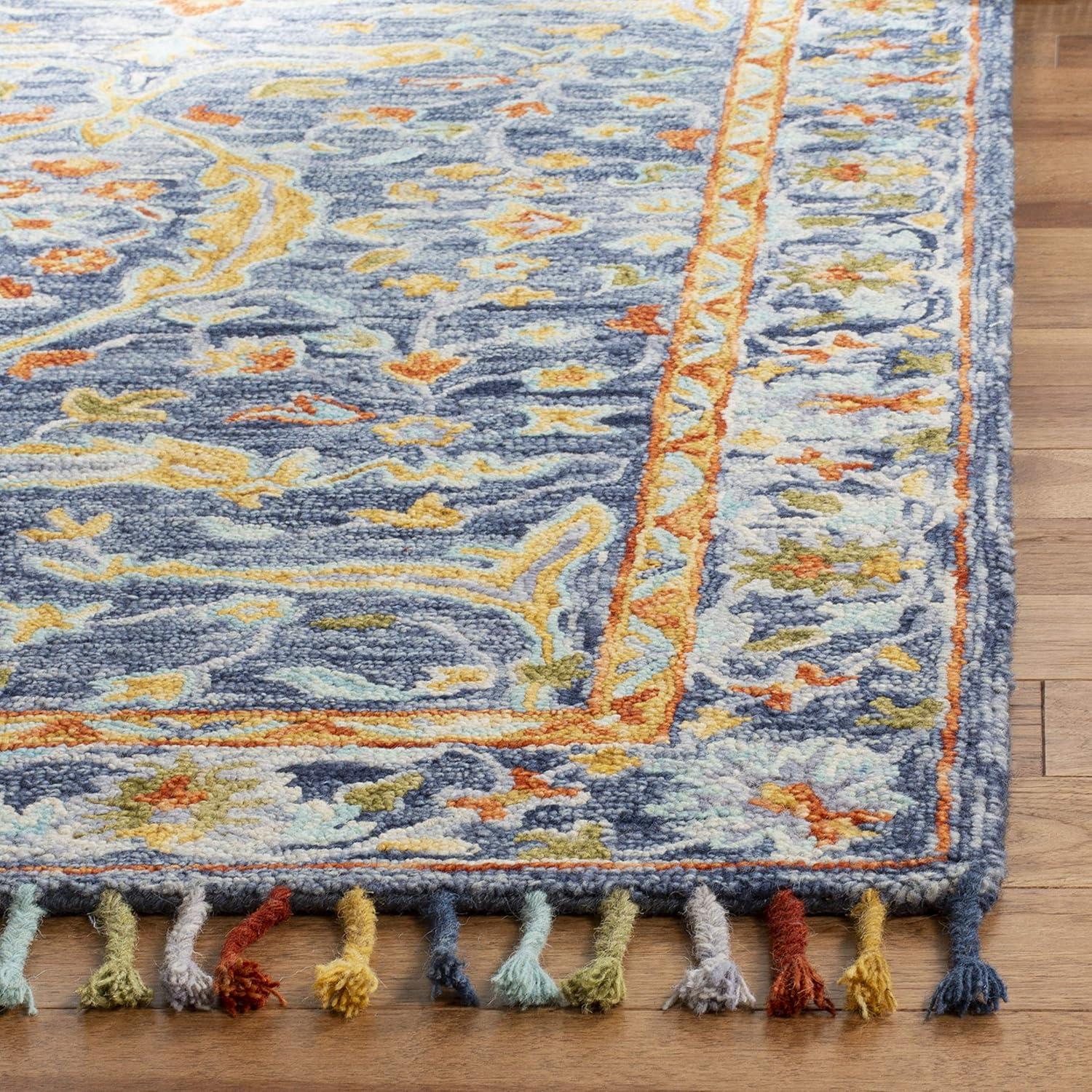 Aspen APN116 Hand Tufted Area Rug - Blue/Rust - 4' X 6' - Safavieh.